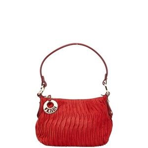 FENDI Gathered Handbag Red Suede